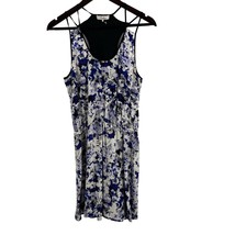 Parker Dress Small Silk Floral White Blue and Black Mini - $56.96