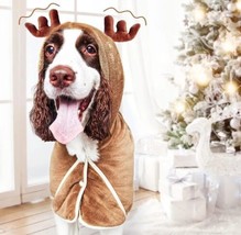 Dog Medium Adjustable Reindeer Hooded Bath Robe Fast Drying Microfiber T... - $7.91