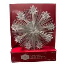 Holiday Time Light Up Silver Christmas Tree Topper 7 inch Clear Snowflake Star - £6.78 GBP