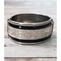 Vintage Bracelet Ornate Silver Tone &amp; Black - Some Bending - £10.82 GBP