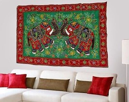Handmade Cotton Embroidered Red Elephant Wall Hanging Home Decor Tapestry India - £27.15 GBP