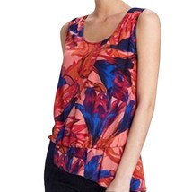 ANTHROPOLOGIE Leifsdottir 100% silk floral navy/coral sleeveless blouse ... - $24.19