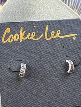 Cookie Lee Dainty Faux Silvertone Marcasite Half HOOP Earrings for Pierced Ears - $11.29