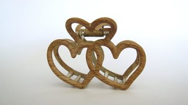 Faux bamboo wood medium/small hearts metal hair claw clip  barrette - £7.95 GBP