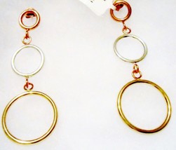 14K Yrg Over 925 & Sterling Triple Circle Dangle Earrings, New - 2"L X 3/4"W - $19.99