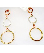 14K YRG OVER 925 &amp; STERLING TRIPLE CIRCLE DANGLE EARRINGS, NEW -  2&quot;L   ... - $27.43 CAD