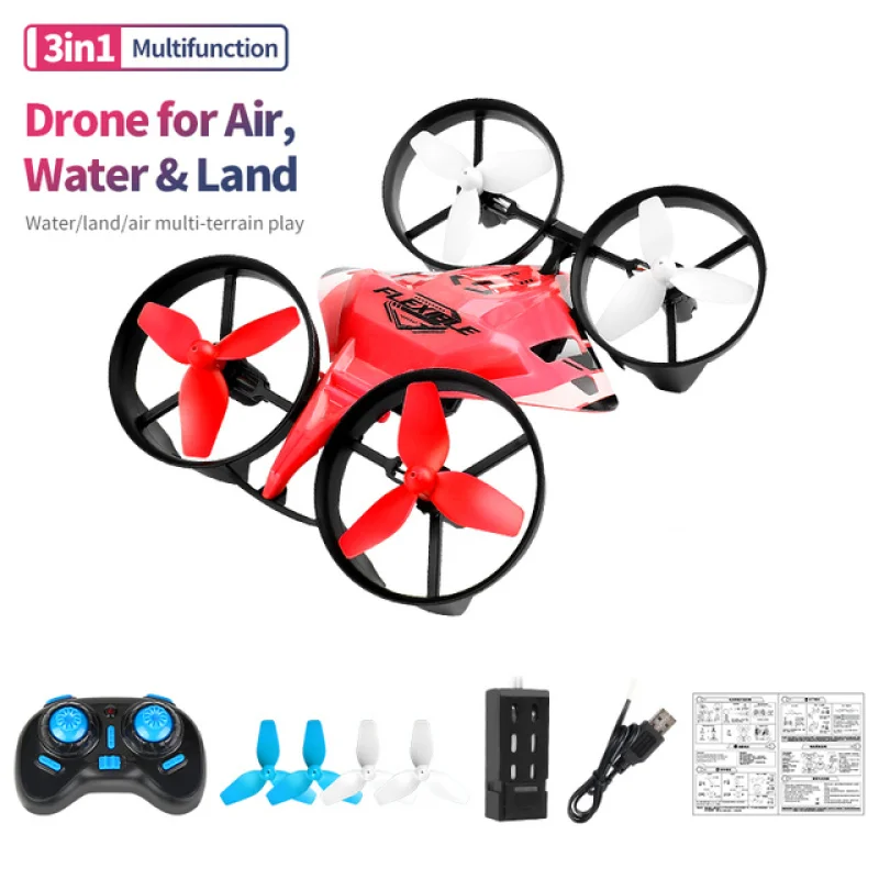 RC 3in1 Drone Waterproof Remote Control Ship Aircraft Car Water Land Air - £31.62 GBP+