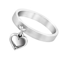 Loving Pair of Dangle Heart Charms Sterling Silver Band Ring- 10 - £19.54 GBP