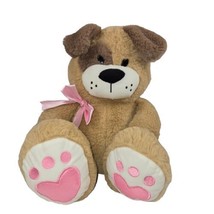 Animal Adventure Plush Puppy Dog Tan Brown Big Feet Pink Hearts Spot 2018 12&quot; - £9.05 GBP