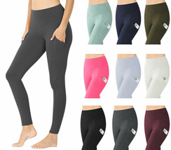 Womens High Waist Solid Cotton Yoga Pants Work Out Leggings w/Pockets - £13.41 GBP+