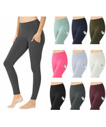 Womens High Waist Solid Cotton Yoga Pants Work Out Leggings w/Pockets - £13.18 GBP+