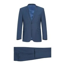 Men's Renoir Wool Blend Slim Fit 2pc Suit Sharkskin Texture 557-1 Blue image 10