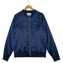 Standard Issue Jacket Mens Medium Blue Embroidered Tiger Bomber Satin Zi... - $69.29