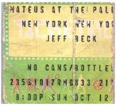 Vintage Jeff Beck Ticket Stub October 12 1980 Mateus At The Palladium New York - £31.74 GBP