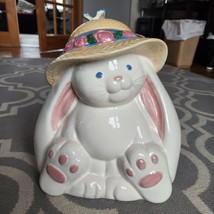 Treasure Craft Bonnet Bunny Cookie Jar w/box Canister Rabbit 1990&#39;s East... - $37.39