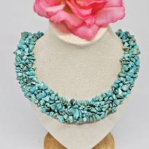 Artisan Blue Turquoise Howlite Stone Beaded Necklace Statement Collar - £15.94 GBP