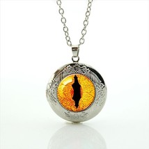  Orange Dragon Eye Cabochon LOCKET Pendant Silver Chain Necklace USA Ship #95 - £11.96 GBP