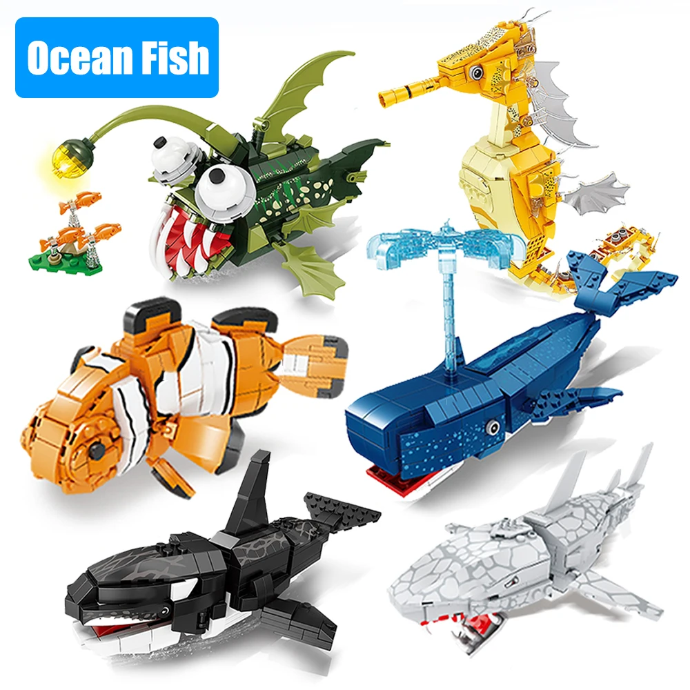 Sea World Animal Building Blocks Seahorse Shark Whale Bembly Bricks Model Set Ch - £25.55 GBP