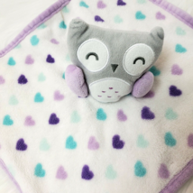 SL Home Owl Blanket Lovey Baby Gray Purple Heart Blue Plush Fleece Security B62 - £9.42 GBP
