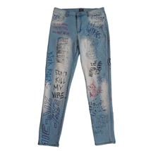 Blue Topic Womens Girls Teen Denim Graphic Stretch Blue Jeans Size 15/16 - £15.57 GBP