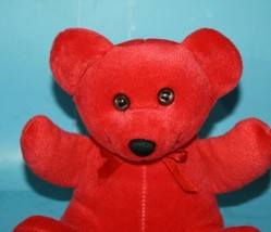 Red Short PlushTeddy Bear 7&quot; Sits Soft Toy Stuffed Black Flocked Nose Bo... - £10.59 GBP
