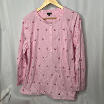 Talbots Womens Embroidered Cherry Striped Shirt Top Blouse Sz 1X Plus Size - $16.99