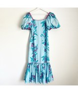 Vintage Mamo Howell Hawaiian Muumuu Midaxi Dress Balloon Sleeve Blue Pin... - $99.99