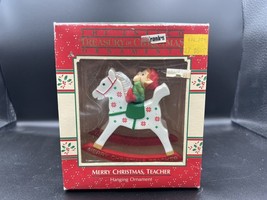 Enesco Christmas Ornament: Merry Christmas Teacher! Elf On Rocking Horse 1986 - $11.29