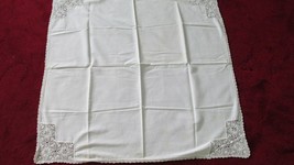 &quot;&quot;LUNCHEON TABLECLOTH - CENTERPIECE - IVORY WITH CROCHETED CORNERS&quot;&quot; - V... - $8.89