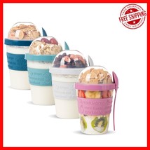 Reusable 600ml Cereal Cups with Spoon and Lid - Perfect for Breakfast Sn... - $38.79