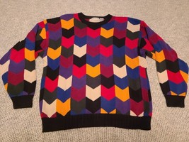 Jacobson’s &quot;M&quot; Sweater Geometric Biggie Cosby Chevrons Colorblock Pullov... - $23.02