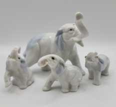 Vtg Porcelain Blue &amp; White Elephant &amp; Calf Babies - Set of 4 - Made in G... - $19.34
