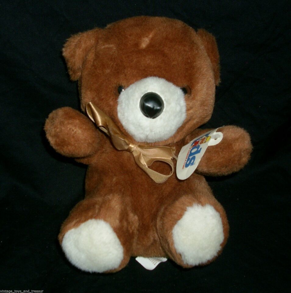 9" VINTAGE BROWN TEDDY BEAR KIDS OF AMERICA STUFFED ANIMAL PLUSH 1980's W/ TAG - $19.00