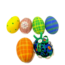 Vintage Handmade Hand Painted Paper Mache Easter Egg Decorations Lot of 6 - £11.62 GBP