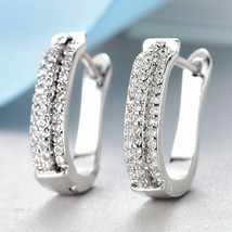 3-Row 1CT Diamond Crystal 14K White Gold Over Huggie Lady Wedding Hoop Earrings - £67.25 GBP