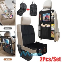 2Pcs Waterproof Car Back Seat Organizer Protector Kick Mats Multi-Pockets Bag Us - £31.45 GBP