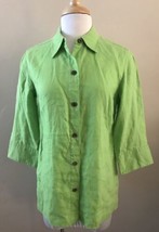 Chicos Button Front Shirt Shacket Linen Lime Green Collared Womens Size 0 Small - $14.62