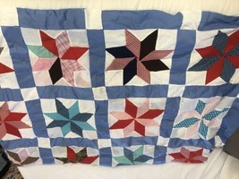 Vintage Quilt Topper Top 8 Point Star Primitive Log Cabin Farmhouse 66&quot;x80&quot; - £148.00 GBP