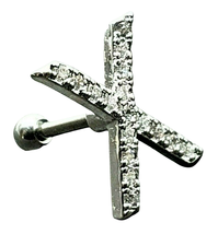 Cross Earring Crystal EX Kiss CZ 16g (1.2mm) Tragus Earring Piercing Jewellery - £4.80 GBP