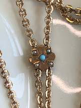 B &amp; Co Gold Filled Pocket Watch Fob 48.5&quot; Jewelry Turquoise Seed Pearl S... - $128.65