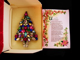 Vintage signed Christmas Tree Brooch - Original box - multi color pin  - $95.00
