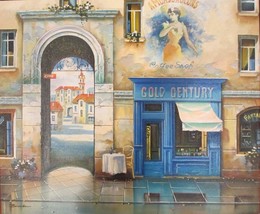Alexander Borewko Original Oil Stretched Canvas Russian European Street Cafe Art - £592.15 GBP