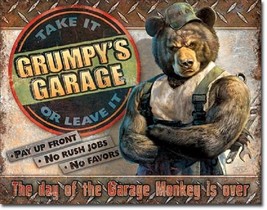 Grumpy&#39;s Garage Service Hot Rod Rat Rods Retro Muscle Car Decor Metal Tin Sign - £12.73 GBP