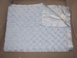 KIDSLINE BABY BOY BLANKET BLUE SWIRL FUR FURRY SILKY SATIN SOLID PLAIN - £33.47 GBP