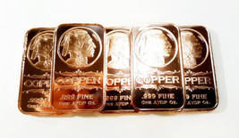 5-Pack 1  oz. Copper Bullion Indian Head Bars  .999 Pure Cu, One Ounce (AVDP) - £19.70 GBP