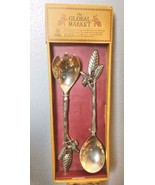 Global Market Salad Servers Handcrafted in India NIB Bird and Leaf Pewter - £18.88 GBP