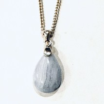 925 Sterling Silver Necklace Polished Blue Banded Agate Pear Teardrop Pendant - £10.43 GBP