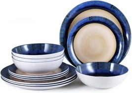 Melamine Dinnerware Sets,12pcs Plates and Bowls Set - £49.55 GBP