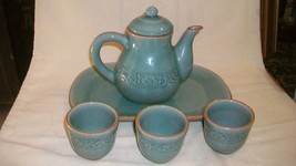 6 Piece Tea Set from Siam Celadon Wood Ash Glaze, Tea Pot, Lid, Tray, 3 ... - £115.00 GBP