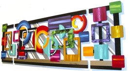 Large Geometric Abstract Wood Wall Sculpture with Metal, colorful, vibrant decor - £1,107.89 GBP